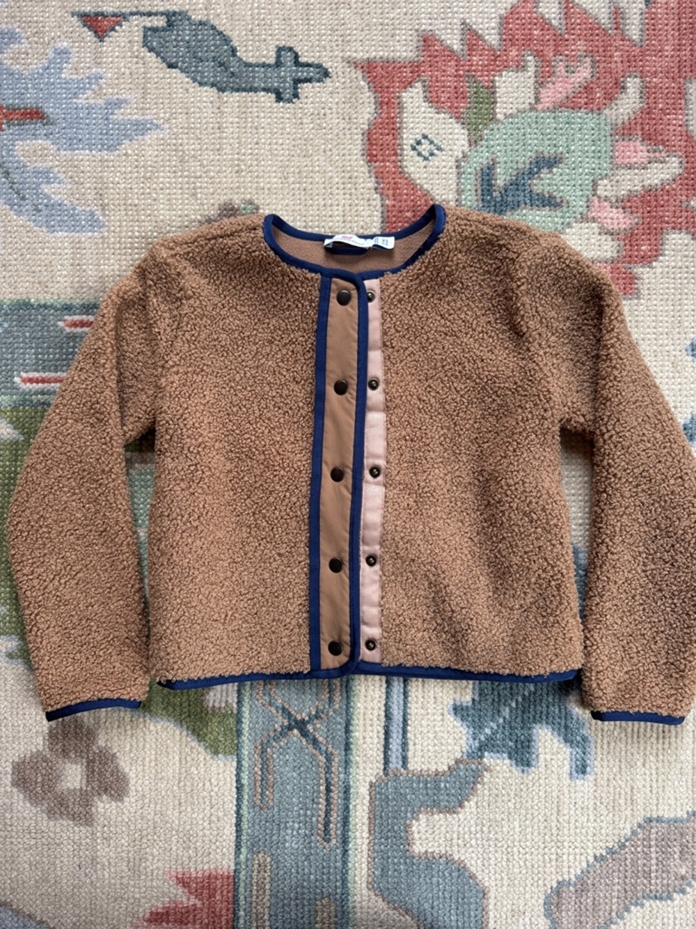 Vineyard Vines Camel Teddy Fleece Jacket with Navy Trim